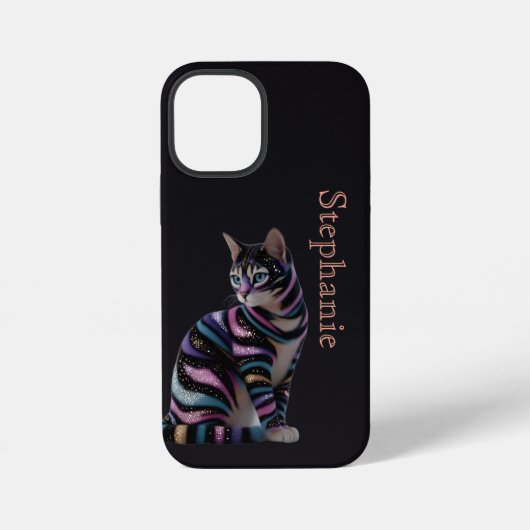 Cute Kat en Gepersonaliseerde Naam Design iPhone Hoesje (Achterkant)