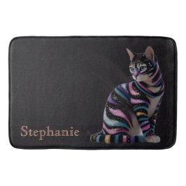 Cute Kat en Gepersonaliseerde Naam Ontwerp Badmat