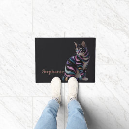 Cute Kat en Gepersonaliseerde Naam Ontwerp Deurmat