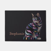 Cute Kat en Gepersonaliseerde Naam Ontwerp Deurmat (Voorkant)