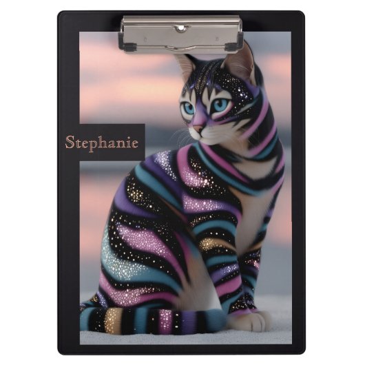 Cute Kat en Gepersonaliseerde Naam Ontwerp Klembord (Voorkant)