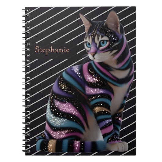 Cute Kat en Gepersonaliseerde Naam Ontwerp Notitieboek (Voorkant)