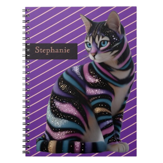 Cute Kat en Gepersonaliseerde Naam Ontwerp Notitieboek (Voorkant)