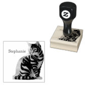 Cute Kat en Gepersonaliseerde Naam Ontwerp Rubberstempel (Gestempeld)