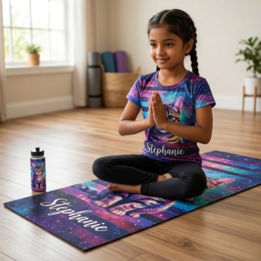 Cute Kat en Gepersonaliseerde Naam Ontwerp Yogamat