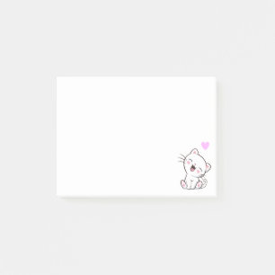 Cute Kat en Hart op Wit Post-it® Notes