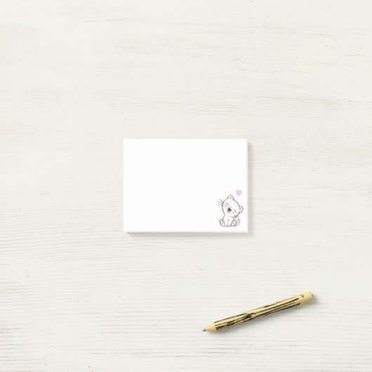 Cute Kat en Hart op Wit Post-it® Notes (Op bureau)