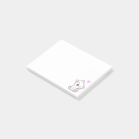 Cute Kat en Hart op Wit Post-it® Notes (Schuin)