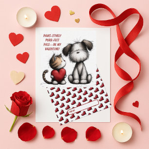 Cute Kat en Hond Kinderen Valentijnskaart Notitiekaartje