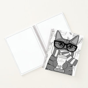 Cute Kat en Koffieliefhebber Gepersonaliseerd Notitieboek