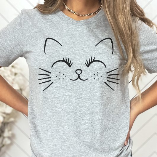Cute Kat Face Minimalist T-shirt, Cat Lover T-shirt
