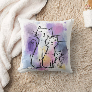 Cute Kat Familie Schets Kussensloop Cadeau Kussen