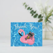 Cute Kat Flamingo Kids Verjaardag Zwembad Feest Briefkaart (Staand voorkant)