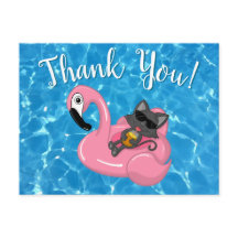 Cute Kat Flamingo Kids Verjaardag Zwembad Feest