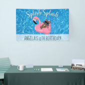 Cute Kat Flamingo Kids Verjaardag Zwembad Feestje Spandoek (Beurs)