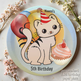 Cute Kat Happy Child Birthday Papieren Bordje