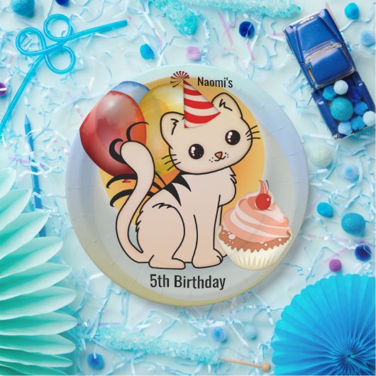 Cute Kat Happy Child Birthday Papieren Bordje (Feest)