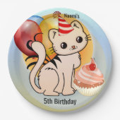 Cute Kat Happy Child Birthday Papieren Bordje (Voorkant)