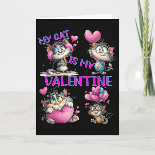 Cute Kat Hart Lloon Valentijnsdag Kaart (Voorkant)