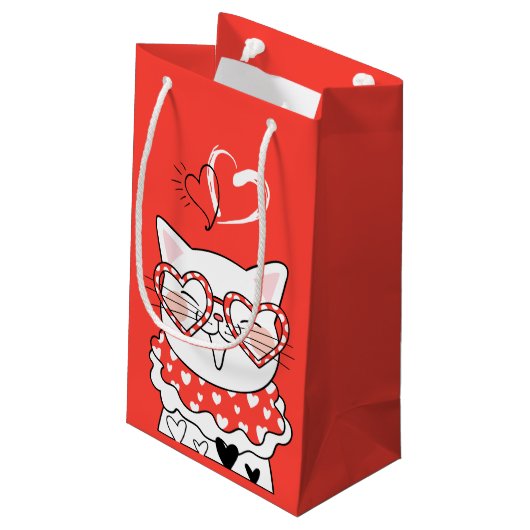 Cute Kat Heart Klein Cadeauzakje (Achterkant Gekanteld)