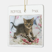 Cute Kat Huisdier 2 Foto's Ster Patroon Kerstmis Keramisch Ornament (Links)