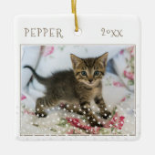 Cute Kat Huisdier 2 Foto's Ster Patroon Kerstmis Keramisch Ornament (Voorkant)