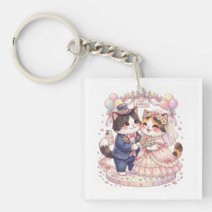 Cute Kat Huwelijk Net Getrouwd Koppel Kawaii Bruid Sleutelhanger