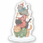 Cute Kat Illustratie Kunst, Kawaii Kat Stapeling D Sticker (Voorkant)