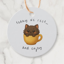 Cute Kat in Beker Cadeau Labels | Favor Doos Label