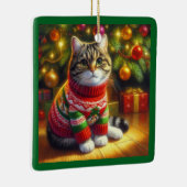 Cute kat in een kersttrui keramisch ornament (Rechts)