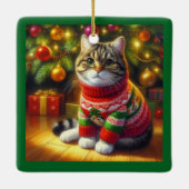 Cute kat in een kersttrui keramisch ornament (Achterkant)