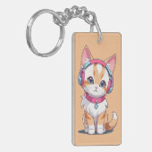 Cute Kat in Hoofdtelefoon Chic Sleutelhanger (Voorkant Links)