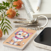 Cute Kat in Hoofdtelefoon Chic Sleutelhanger (Voorkant Rechts)