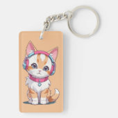 Cute Kat in Hoofdtelefoon Chic Sleutelhanger (achterkant)