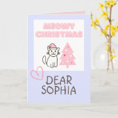 Cute Kat in Kerstman Hoed & Boom Meowy Kerstmis Pa Kaart (Gele Bloem)