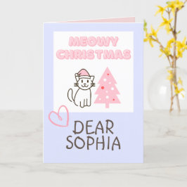 Cute Kat in Kerstman Hoed & Boom Meowy Kerstmis Pa Kaart