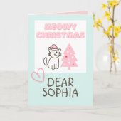 Cute Kat in Kerstman Hoed & Boom Meowy Kerstmis Pa Kaart (Gele Bloem)