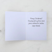 Cute Kat in Kerstmannenhoed en -boom Meowy Kerstmi Kaart (Binnen)