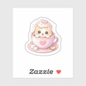 Cute Kat in Koffiekop Kawaii Sticker (Vel)