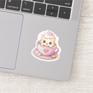 Cute Kat in Koffiekop Kawaii Sticker