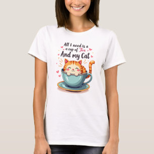 Cute Kat in Theekop Kawaii Gezellige Kunst T-shirt