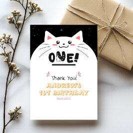Cute Kat Kader Fonkelende Sterren 1e Verjaardag Bedankkaart