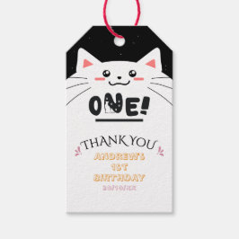 Cute Kat Kader Fonkelende Sterren 1e Verjaardag Cadeaulabel
