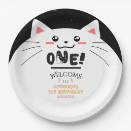 Cute Kat Kader Fonkelende Sterren 1e Verjaardag Papieren Bordje