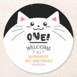 Cute Kat Kader Fonkelende Sterren 1e Verjaardag Ronde Kartonnen Onderzetter