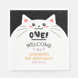 Cute Kat Kader Fonkelende Sterren 1e Verjaardag Servet