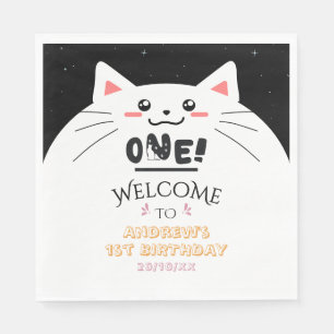 Cute Kat Kader Fonkelende Sterren 1e Verjaardag Servet
