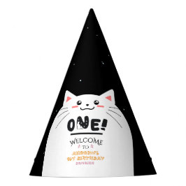 Cute Kat Kader Glinsterende Sterren 1e Verjaardag Feesthoedjes