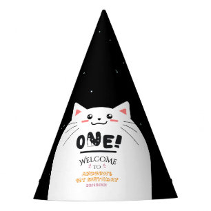Cute Kat Kader Glinsterende Sterren 1e Verjaardag Feesthoedjes