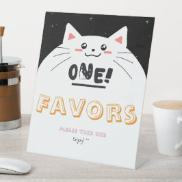 Cute Kat Kader Glinsterende Sterren 1e Verjaardag  Reclamebord Met Voetstuk